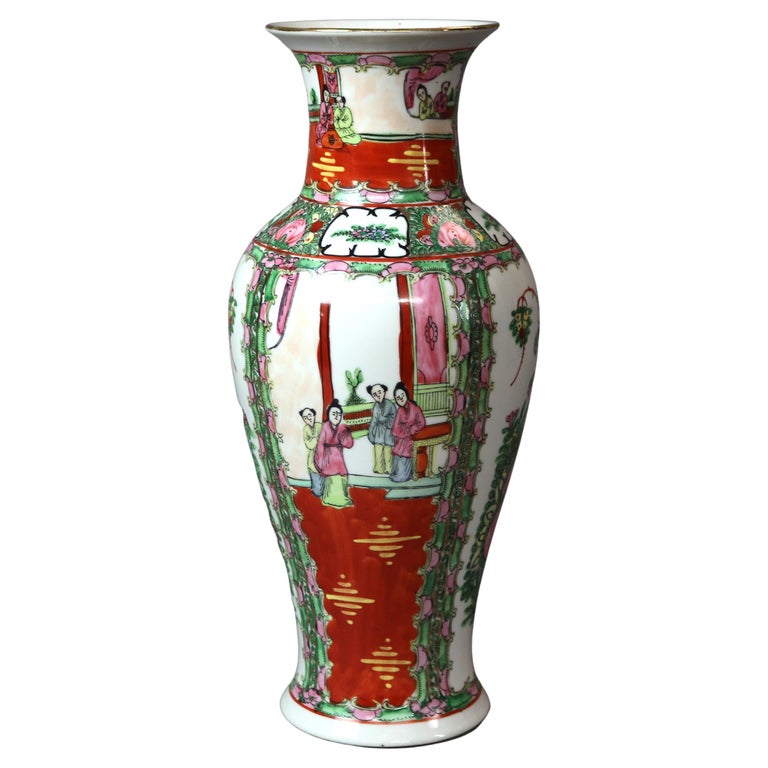 Antique Chinese Rose Medallion Porcelain Vase Circa 1930 For Sale at