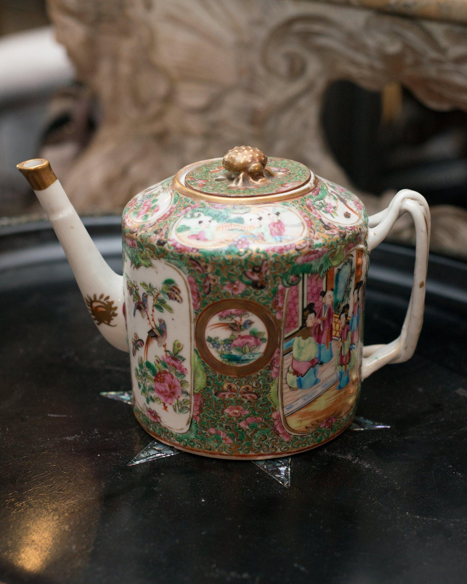 Asian Antique Chinese Rose Medallion Teapot