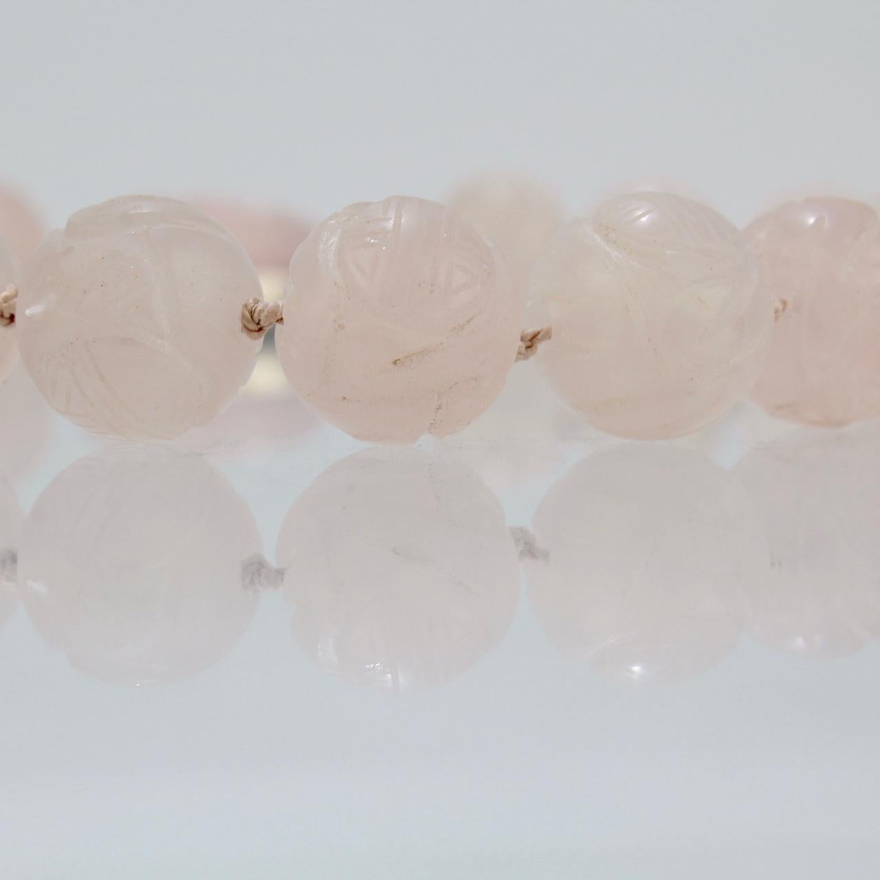 Antique Chinese Rose Quartz Beaded Choker Necklace Retailed by John Wannamaker For Sale 2
