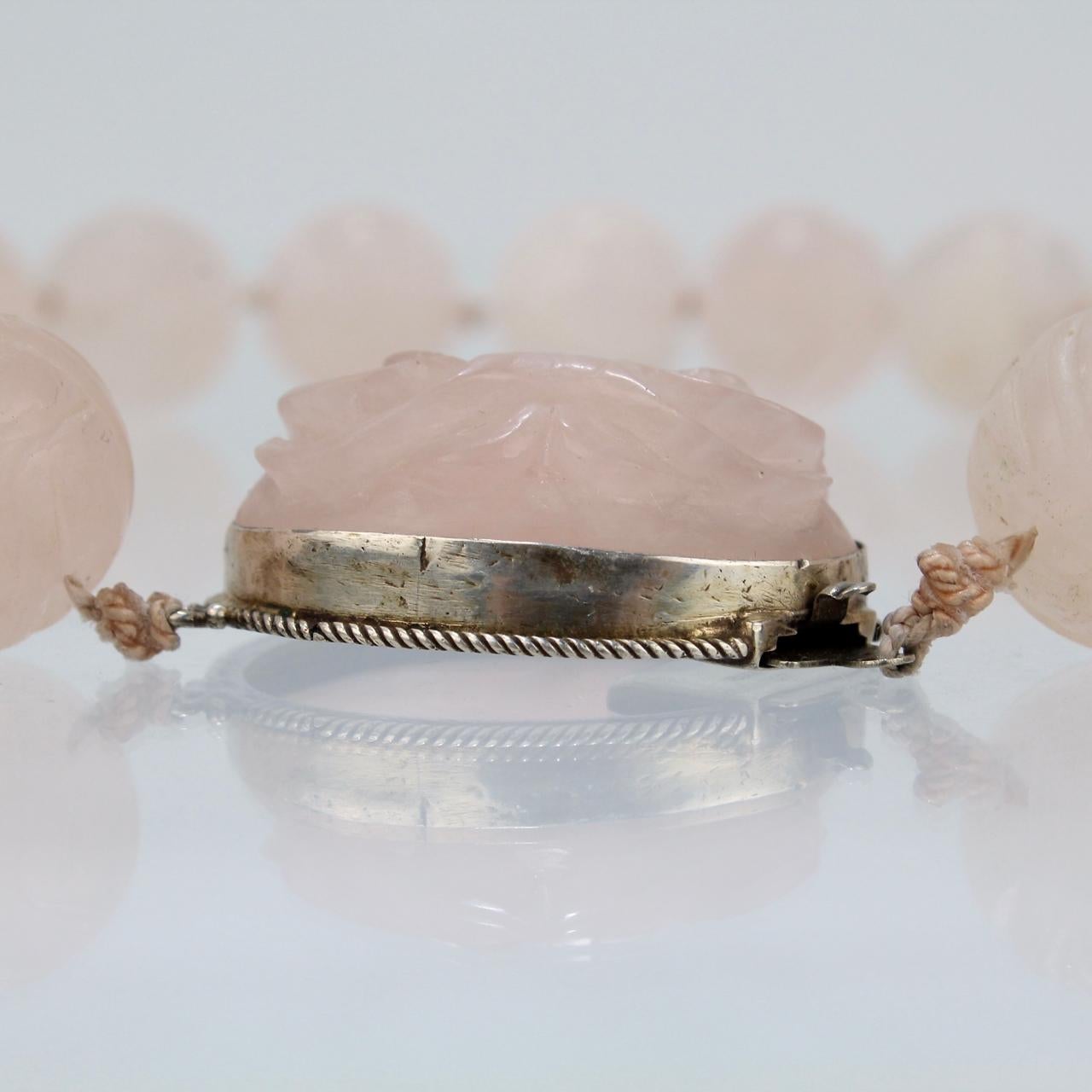 Antique Chinese Rose Quartz Beaded Choker Necklace Retailed by John Wannamaker For Sale 3