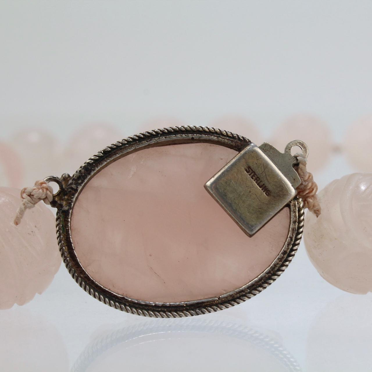 Antique Chinese Rose Quartz Beaded Choker Necklace Retailed by John Wannamaker For Sale 4