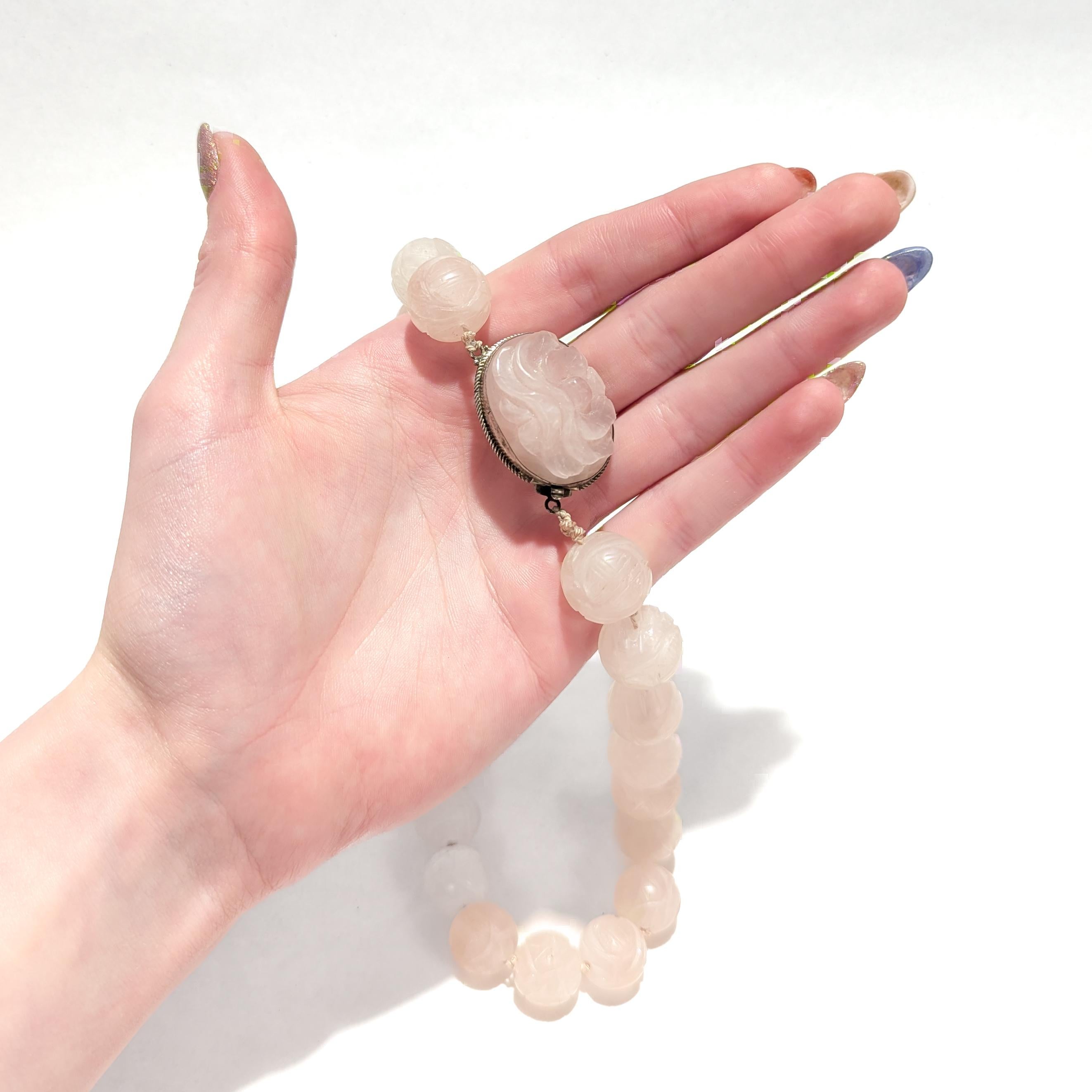 Antique Chinese Rose Quartz Beaded Choker Necklace Retailed by John Wannamaker For Sale 6