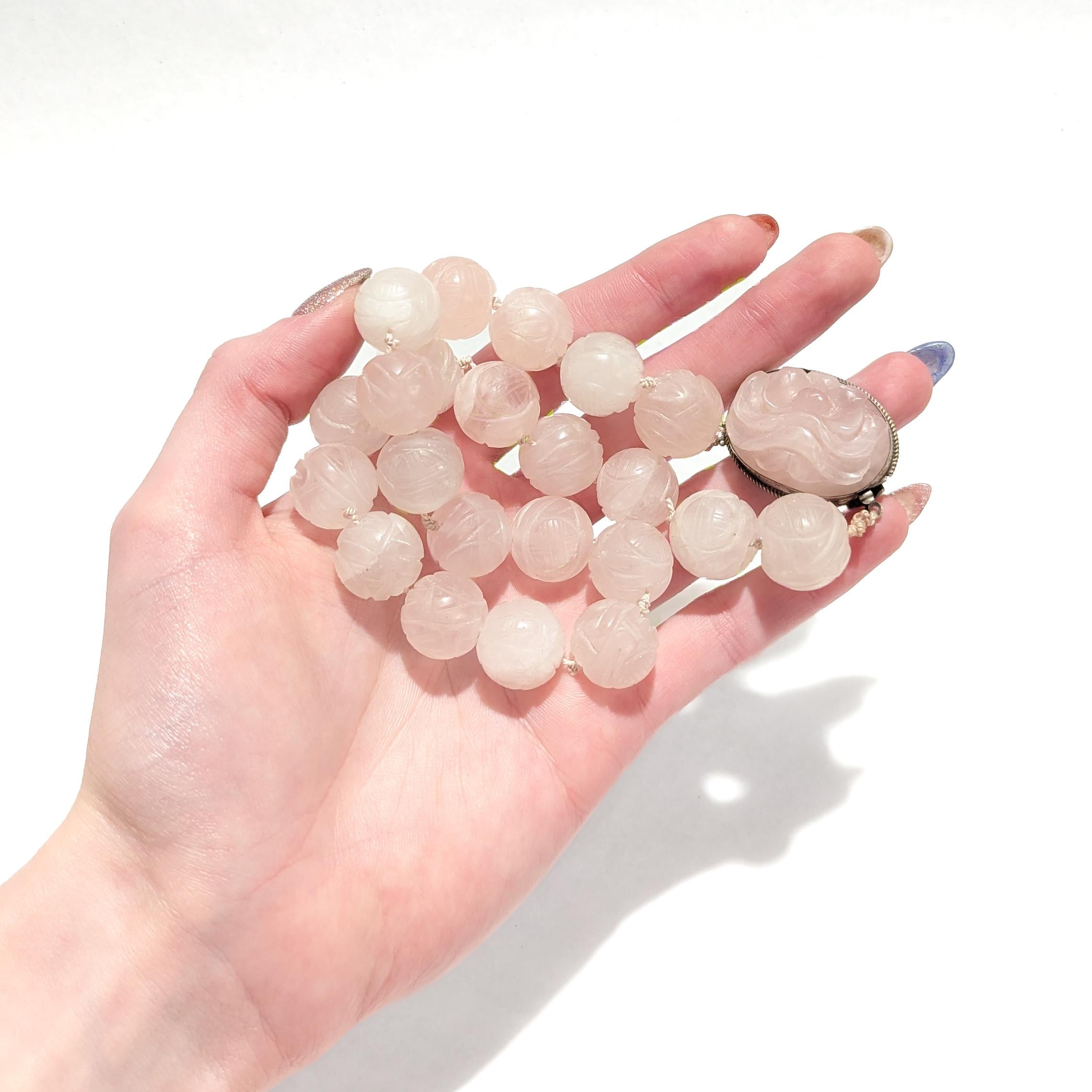 Antique Chinese Rose Quartz Beaded Choker Necklace Retailed by John Wannamaker For Sale 7