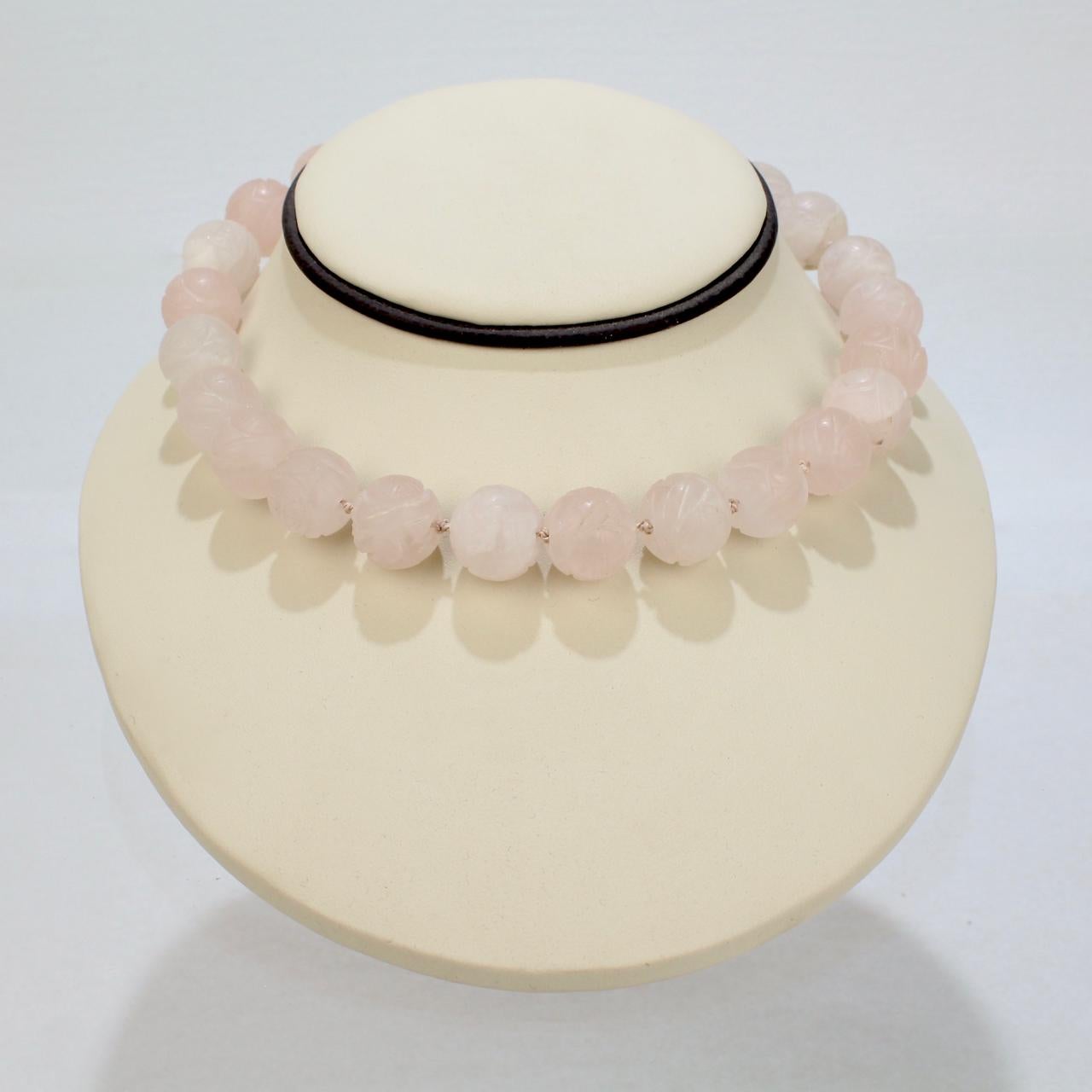 Antique Chinese Rose Quartz Beaded Choker Necklace Retailed by John Wannamaker In Good Condition For Sale In Philadelphia, PA