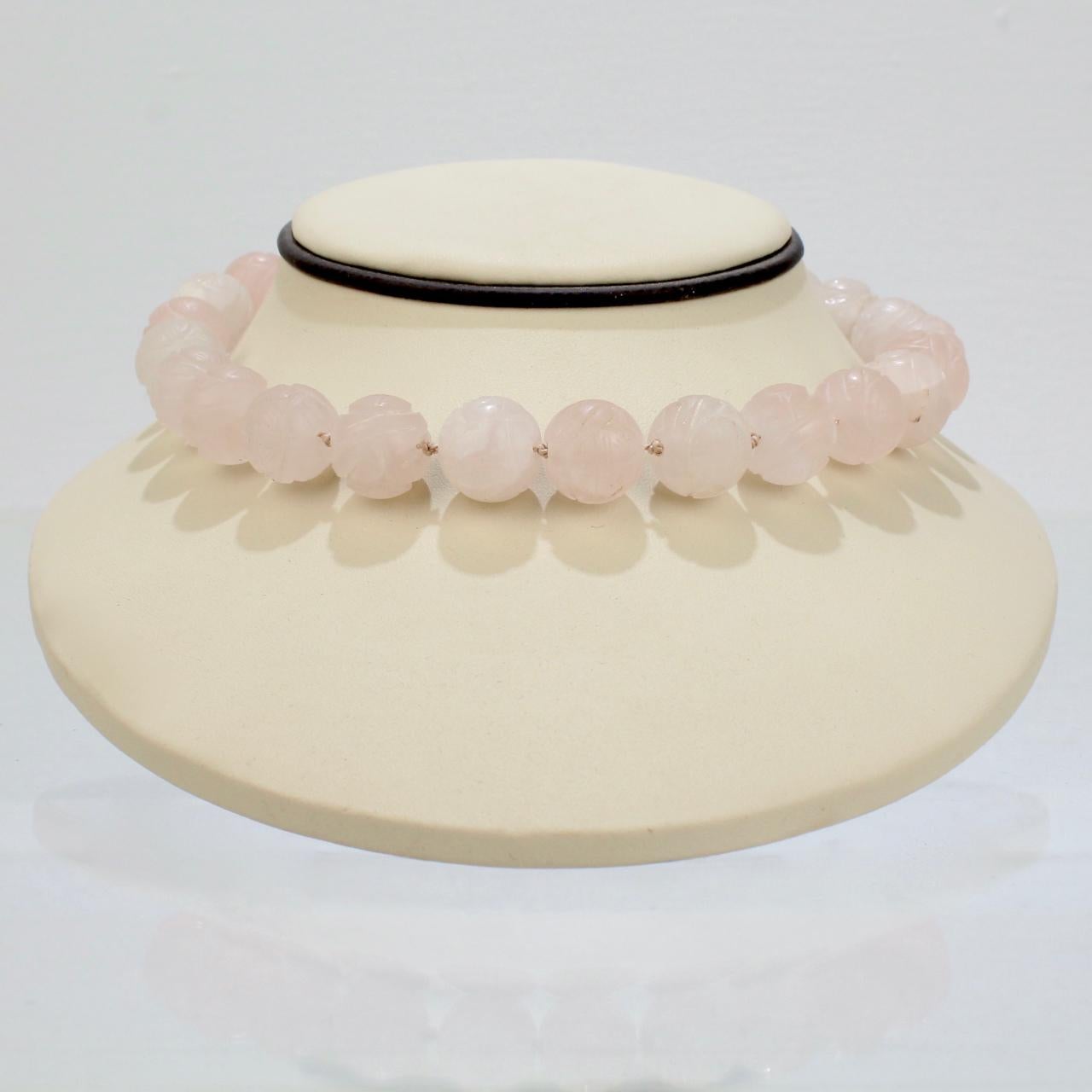 Women's Antique Chinese Rose Quartz Beaded Choker Necklace Retailed by John Wannamaker For Sale