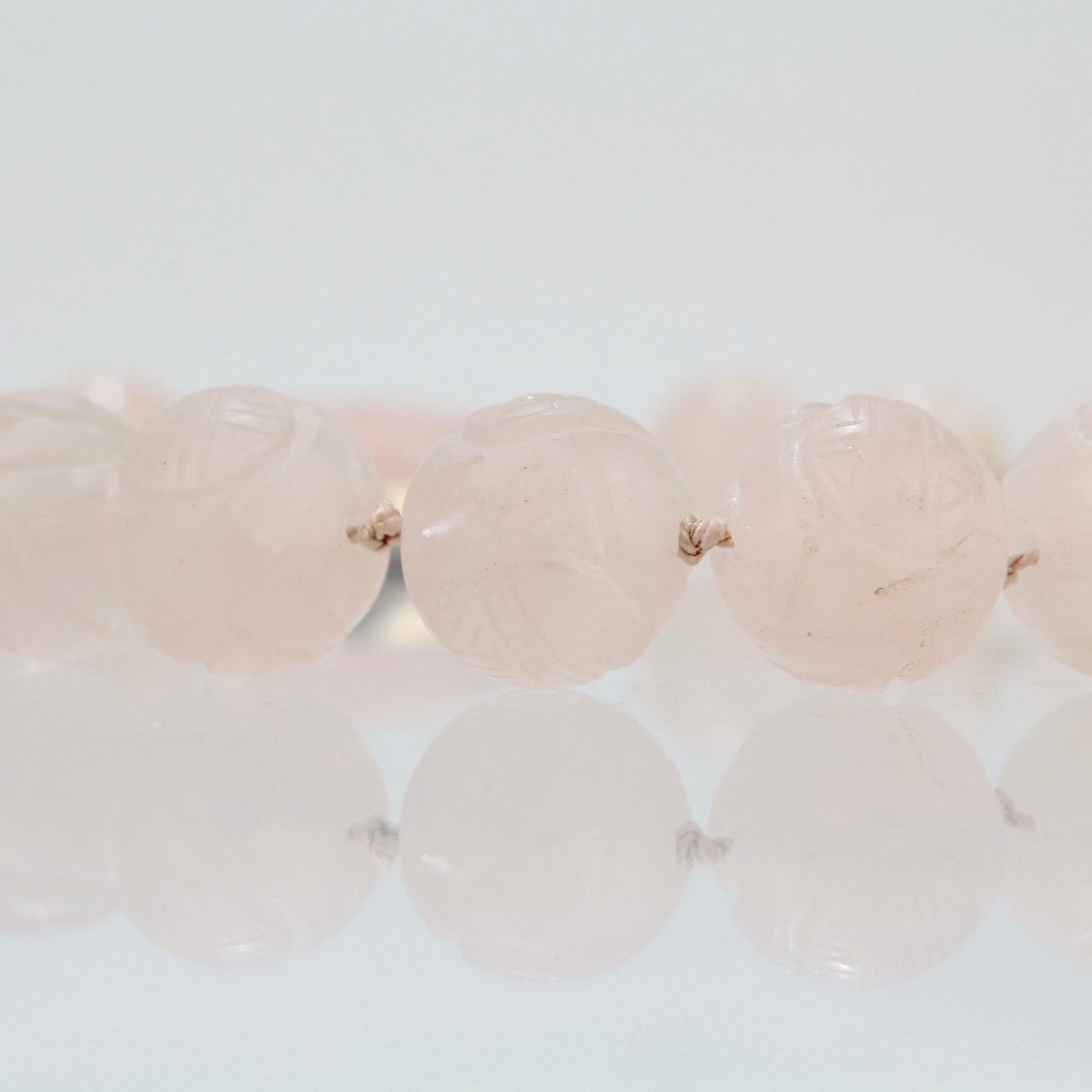 Art Deco Antique Chinese Rose Quartz Beaded Choker Necklace Retailed by John Wannamaker For Sale