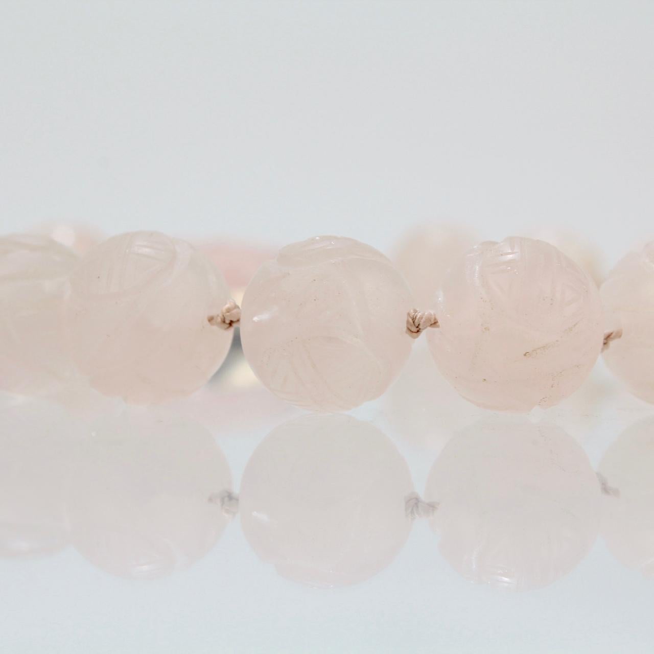 Antique Chinese Rose Quartz Beaded Choker Necklace Retailed by John Wannamaker For Sale 1