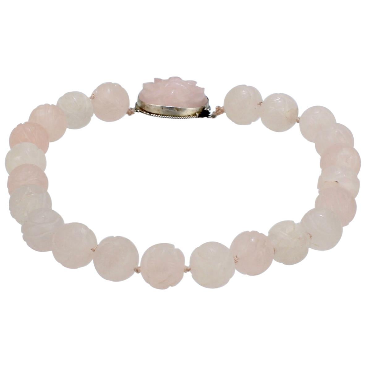 Antique Chinese Rose Quartz Beaded Choker Necklace Retailed by John Wannamaker For Sale