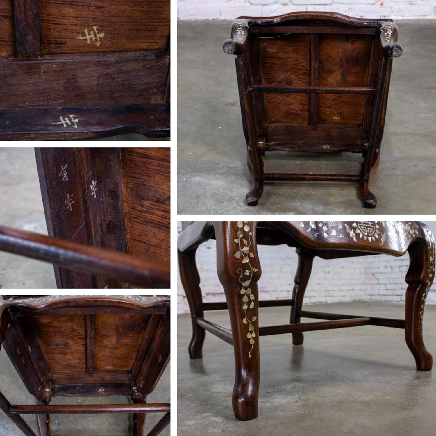 Antique Chinese Rosewood Armchair with Mother of Pearl Inlaid Details en vente 10