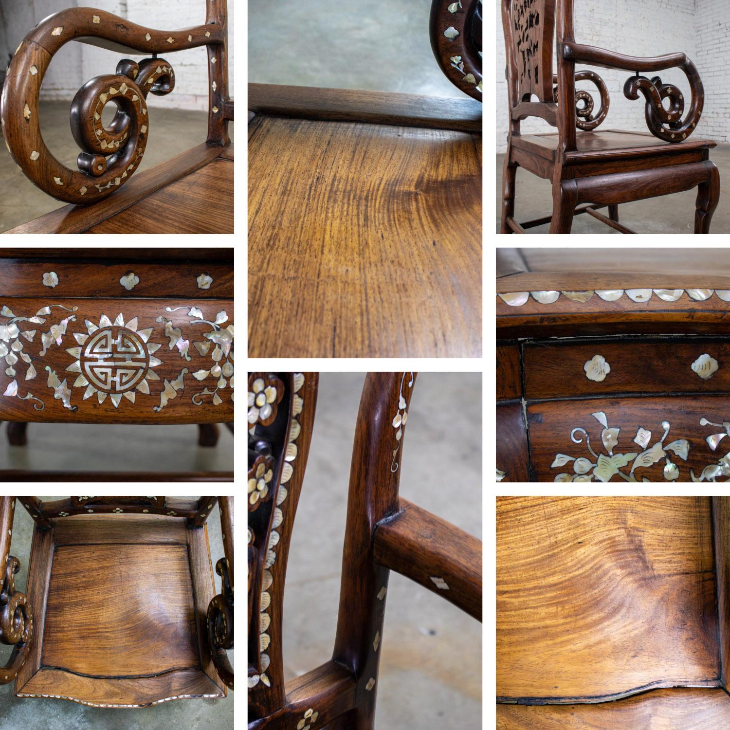 Antique Chinese Rosewood Armchair with Mother of Pearl Inlaid Details en vente 11