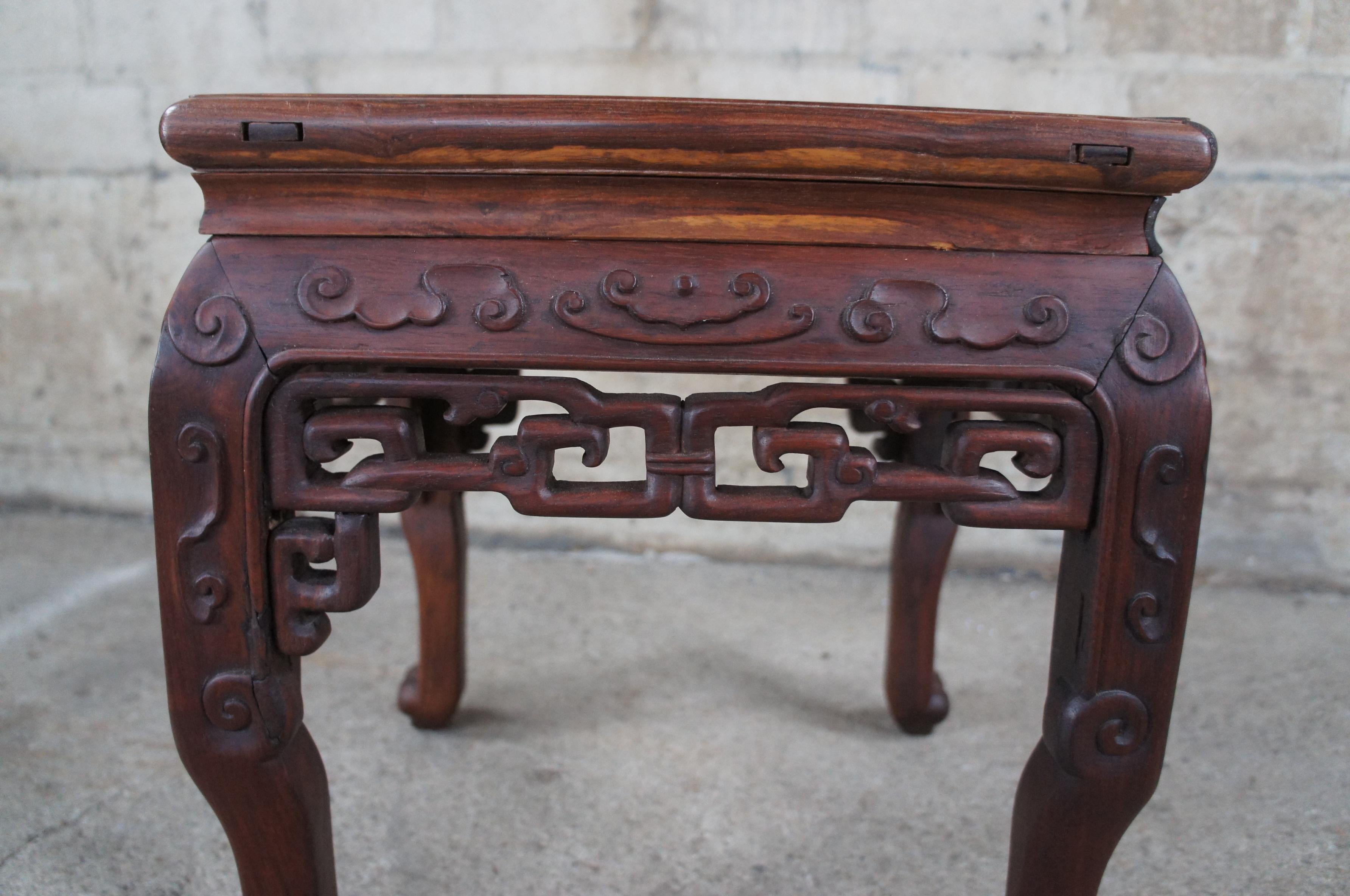 Antique Chinese Rosewood Carved Marble Top Side Table Stool Plant Stand Pedestal For Sale 3