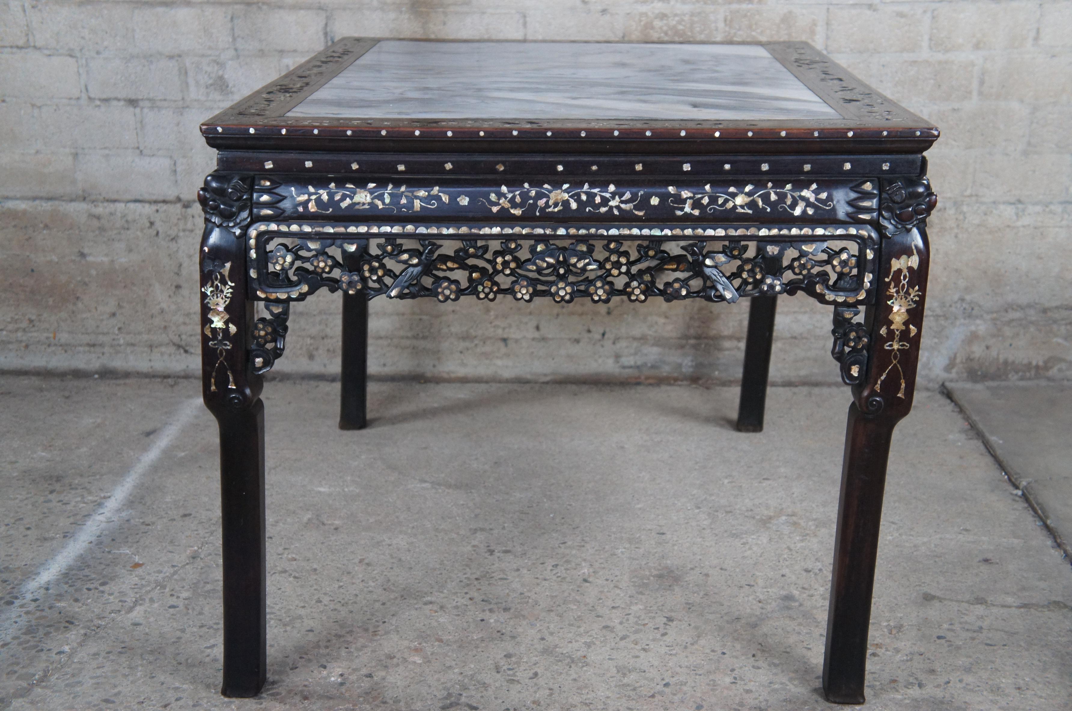 Antique Chinese Rosewood Mother of Pearl Inlay Marble Console or Dining Table 4