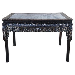 Antique Chinese Rosewood Mother of Pearl Inlay Marble Console or Dining Table