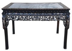 Antique Chinese Rosewood Mother of Pearl Inlay Marble Console or Dining Table