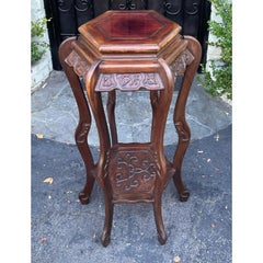 Antique Chinese Rosewood Pedestal Plant Stand, 1910s