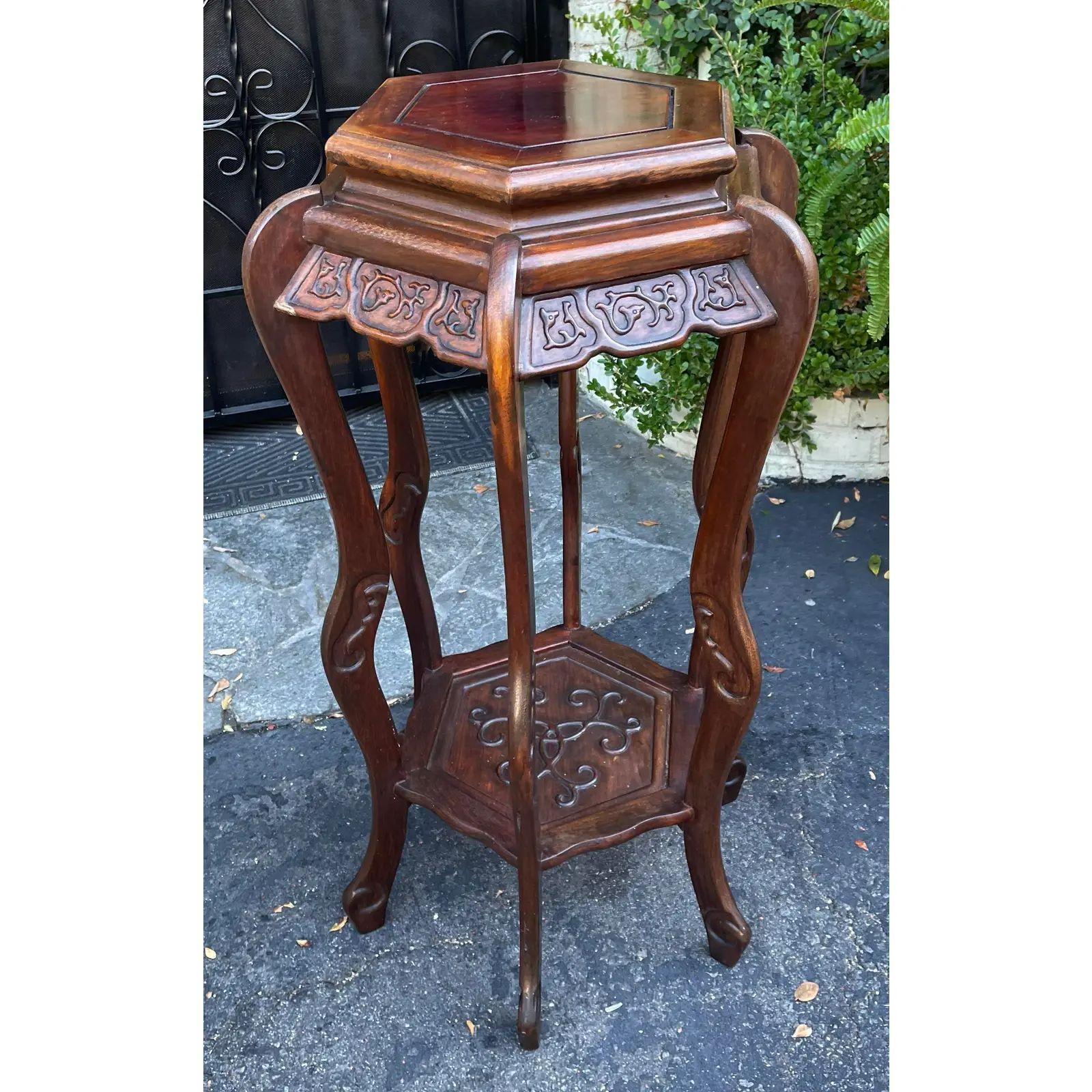 Antique Chinese Rosewood Pedestal Plant Stand, 1910s For Sale 1