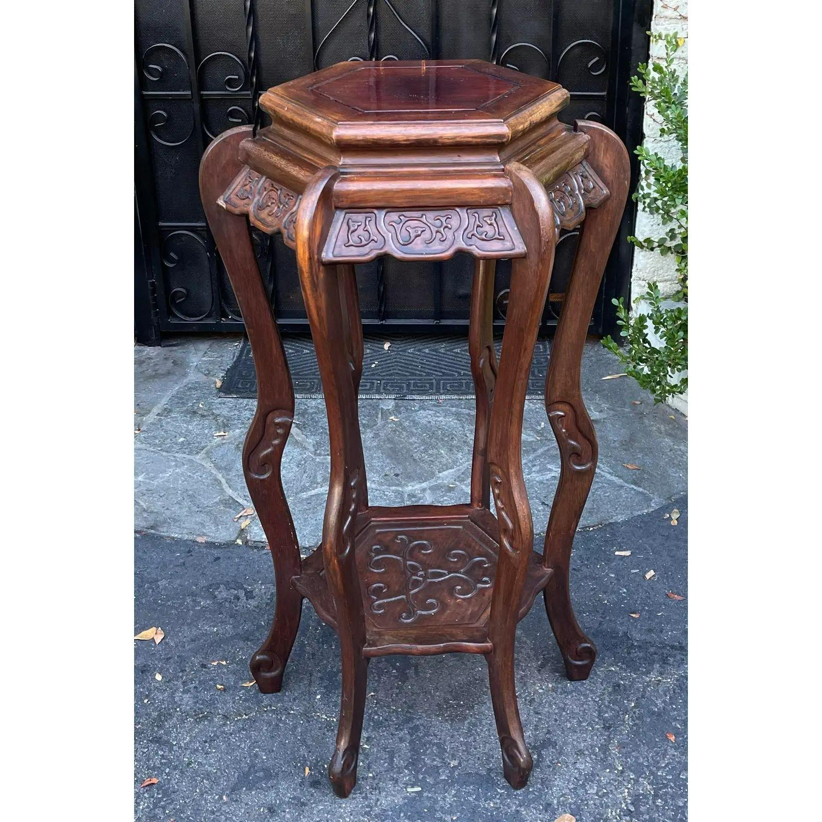 Antique Chinese Rosewood Pedestal Plant Stand, 1910s For Sale 2