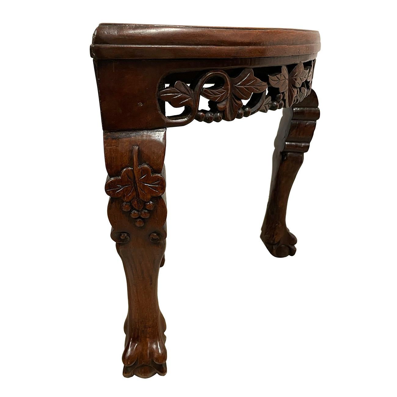 Antique Chinese Rosewood with Burl Wood Top Coffee Table and 4 Nesting stools For Sale 2