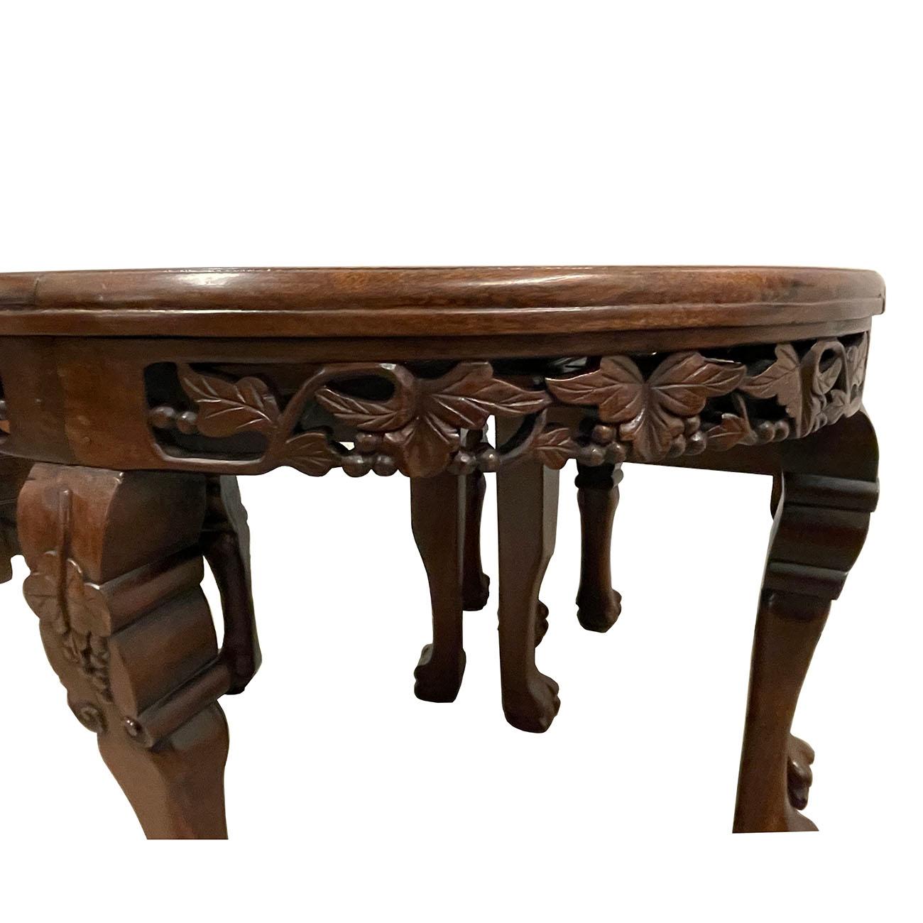 Chinese Export Antique Chinese Rosewood with Burl Wood Top Coffee Table and 4 Nesting stools For Sale