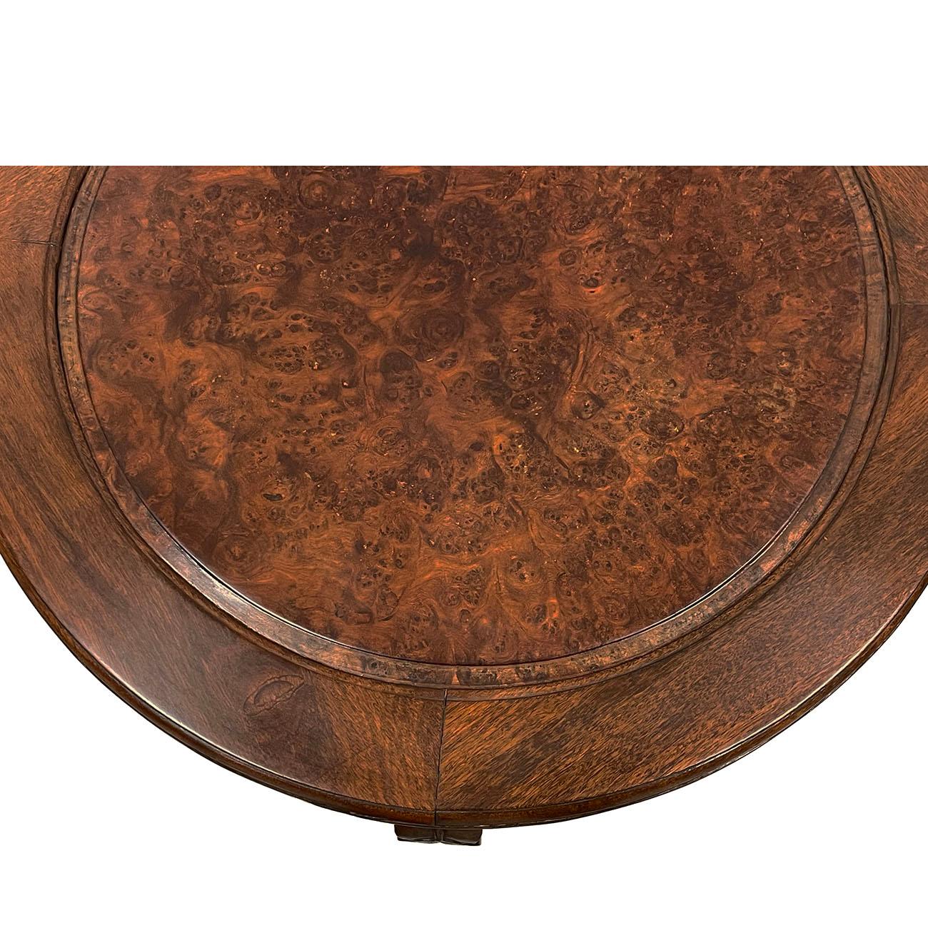 Antique Chinese Rosewood with Burl Wood Top Coffee Table and 4 Nesting stools In Good Condition For Sale In Pomona, CA