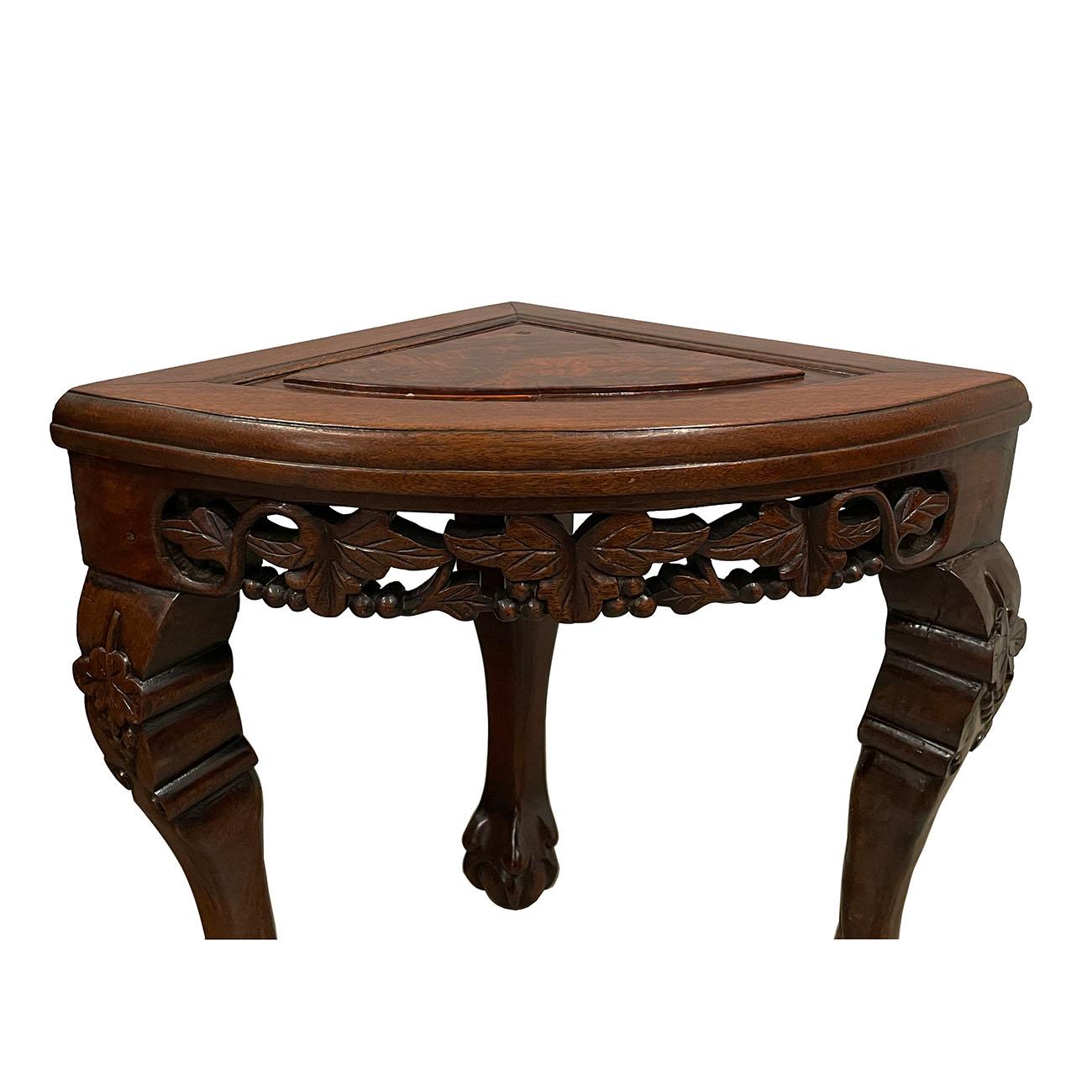 Antique Chinese Rosewood with Burl Wood Top Coffee Table and 4 Nesting stools For Sale 1
