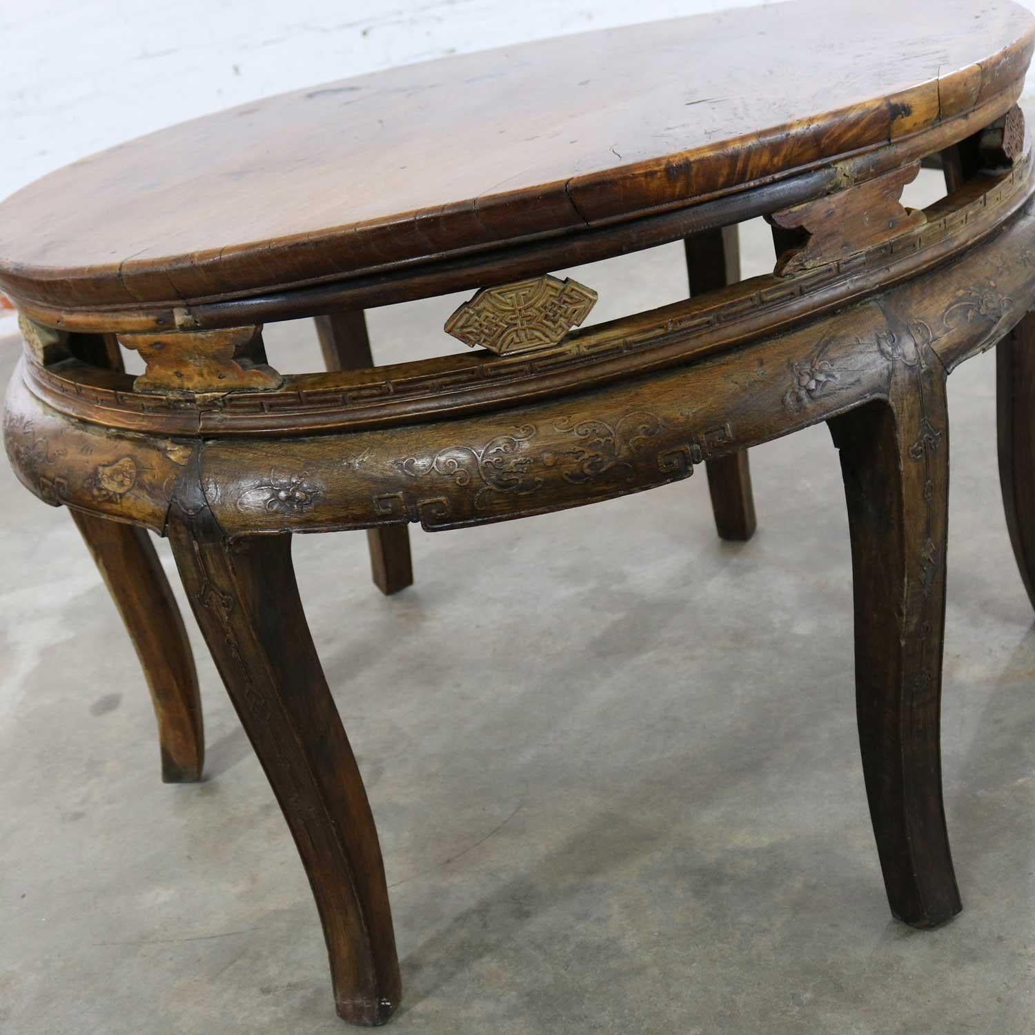 Antique Chinese Round Center Table Hand Carved Elm 3