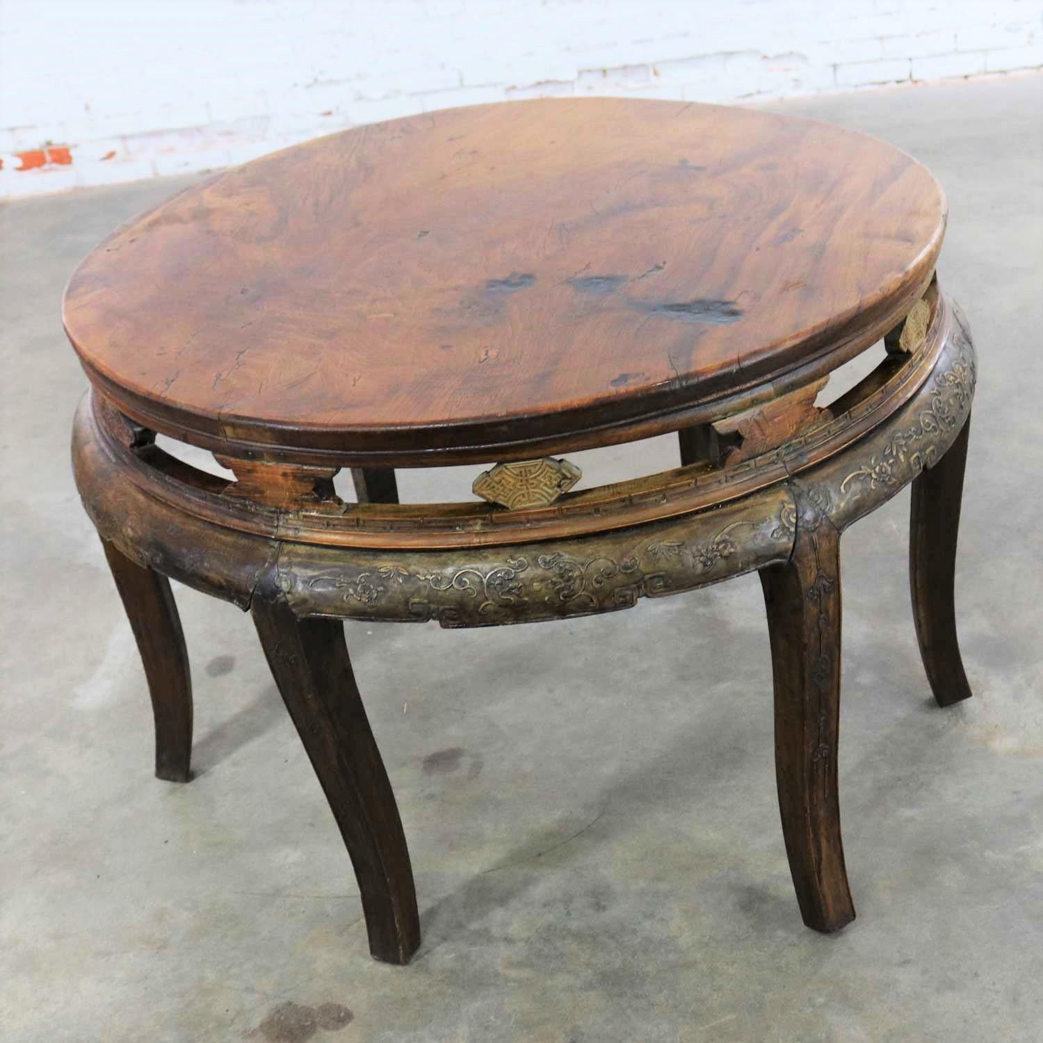 Antique Chinese Round Center Table Hand Carved Elm 1