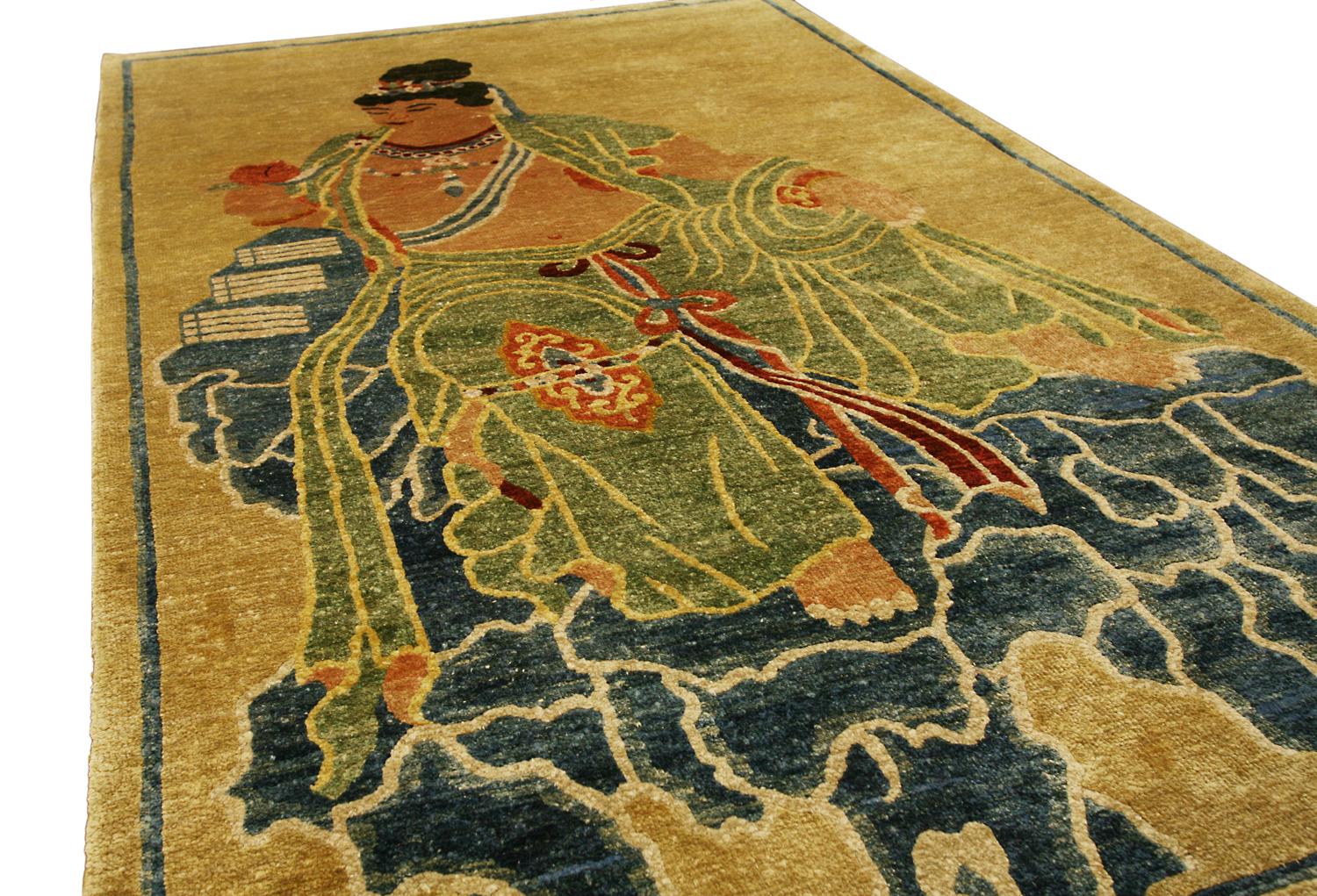 Other Antique Chinese Royal Family Design Golden Color Peking Silk Rug, ca. 1890 For Sale