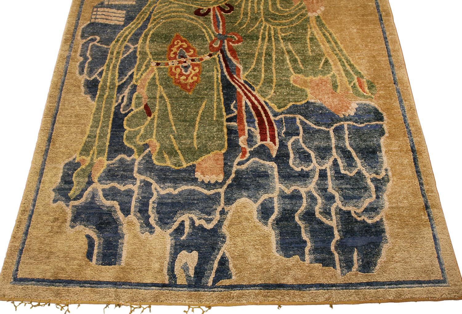 Hand-Knotted Antique Chinese Royal Family Design Golden Color Peking Silk Rug, ca. 1890 For Sale