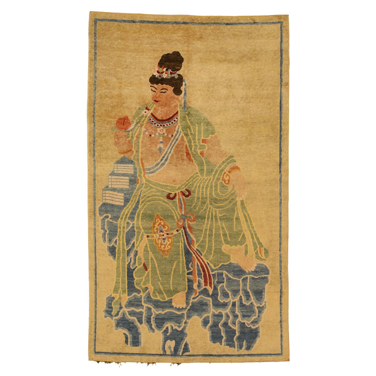 Antique Chinese Rug Royal Family Silk, ca. 1890 For Sale