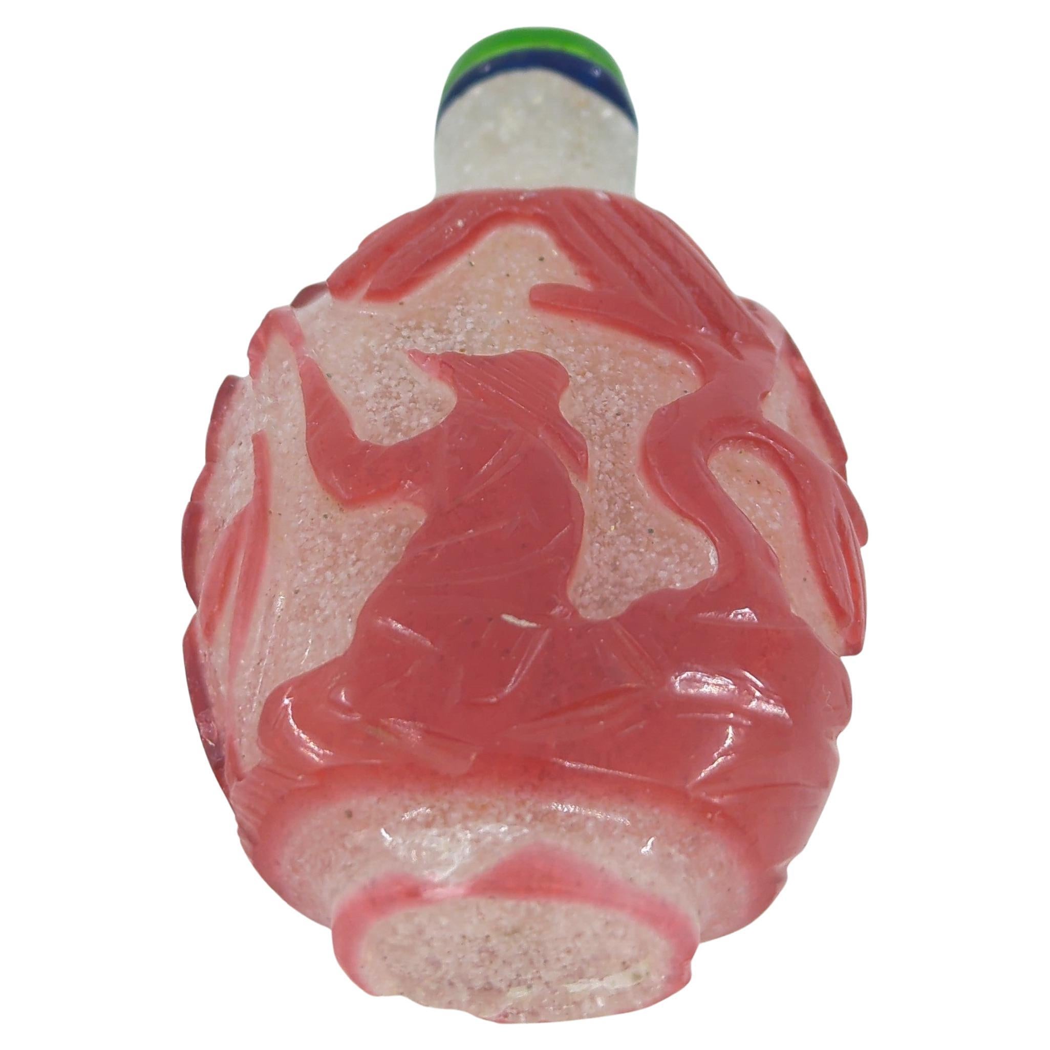 Antique Ruby Red Glass Overlay Snuff Bottle Fisherman Wood Gatherer Qing c.1900 For Sale 4