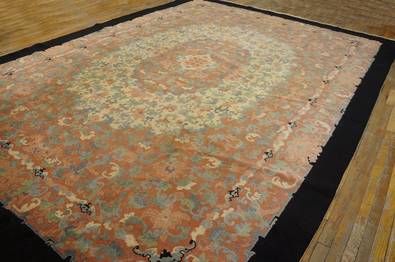 Hand-Knotted Antique Chinese Rug 10' 1'' x 13' 9'' For Sale