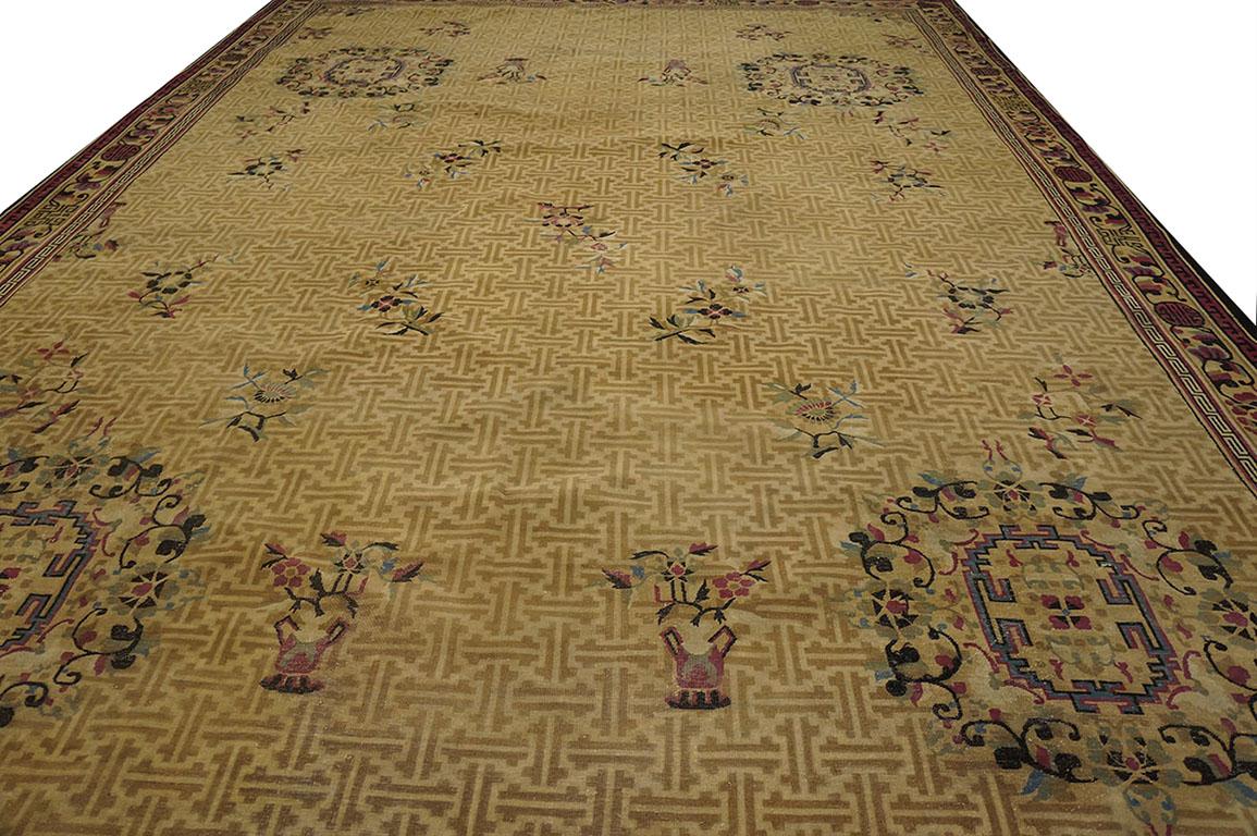 Hand-Knotted Antique Chinese Rug 10' 9'' x 17' 3'' For Sale