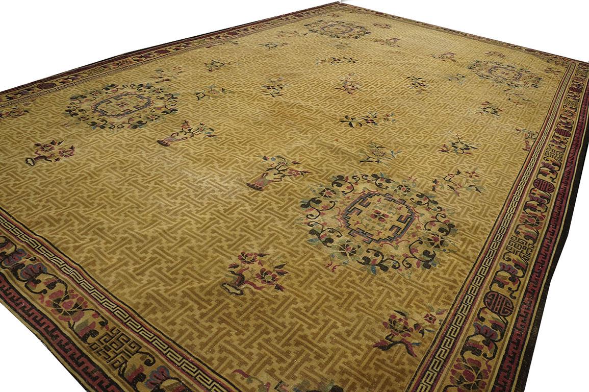 Wool Antique Chinese Rug 10' 9'' x 17' 3'' For Sale