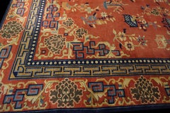 1900s Rust Red Antique Chinese Carpet 10'4" x 19'3" Center Medallion