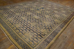 1900s Navy Medallion Birds Antique Chinese Carpet 11'6''x14'6'' Knotted Wool Rug