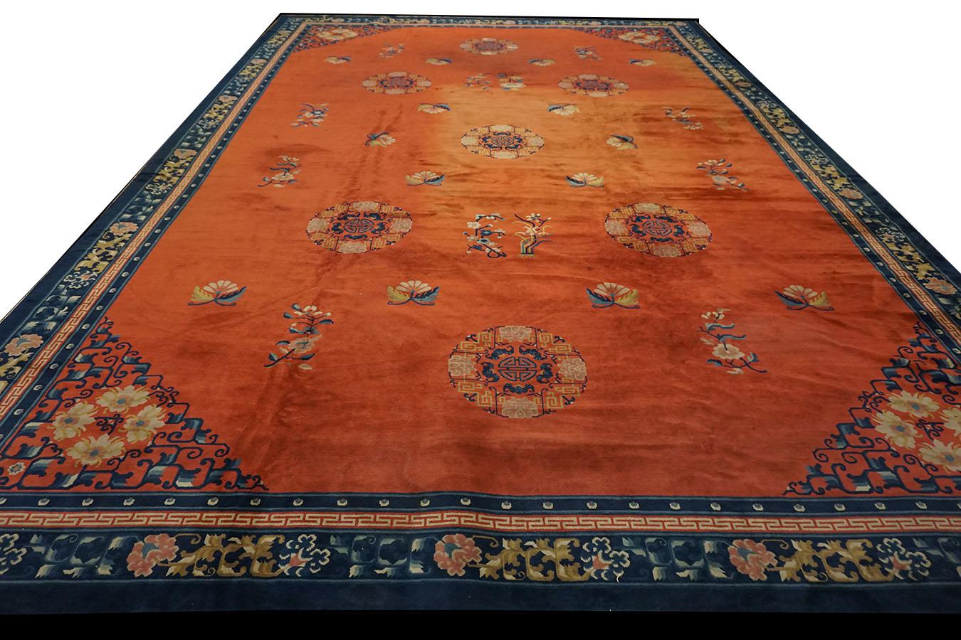 Noué à la main Vintage 1980 Chinese Peking Carpet ( 12'4