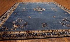 1900s Blue Antique Chinese Carpet 14'6" x 20'2" Bird and Blossom Medallion