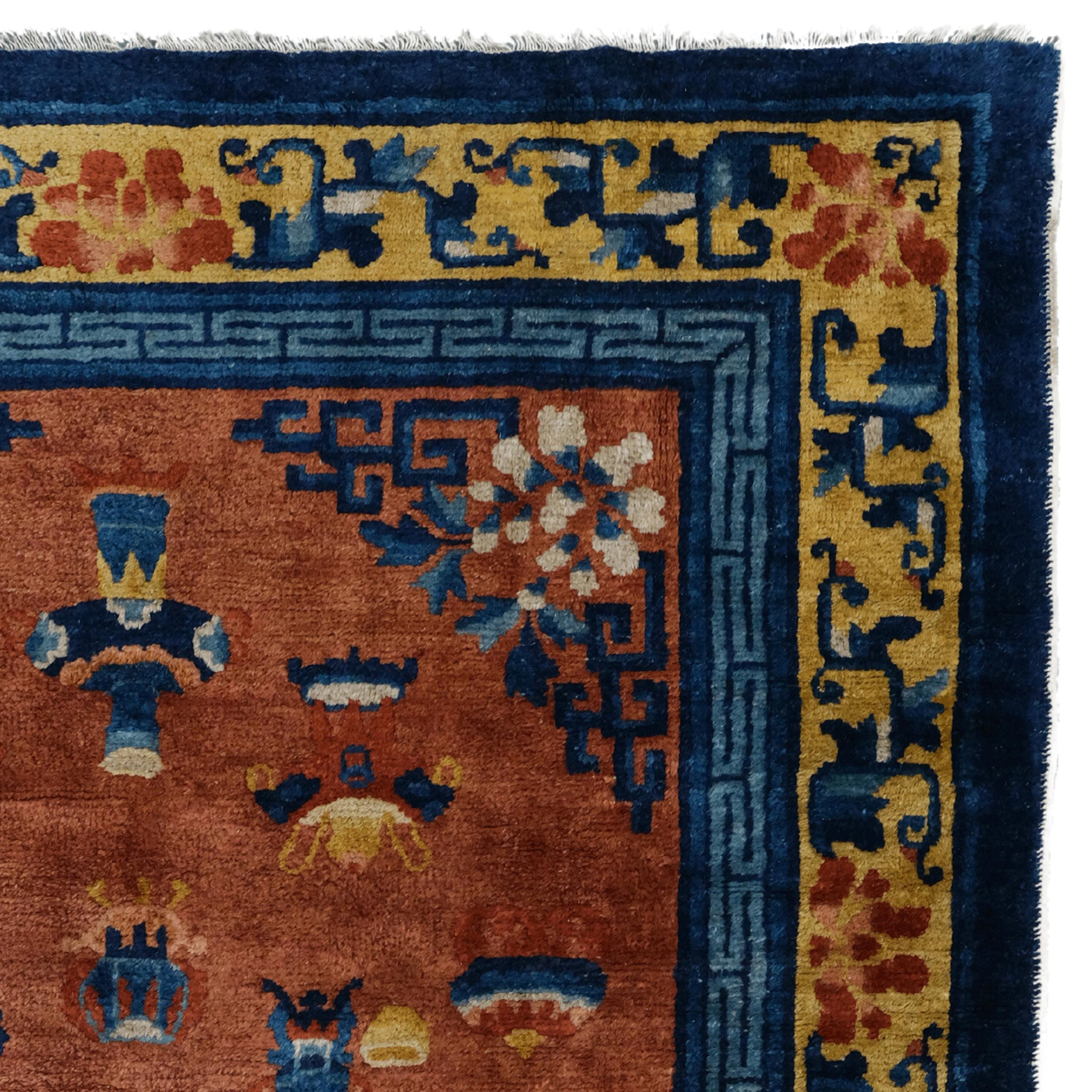 Antique Chinese Rug - 19th Century Asian Rug, Antique Rug, Handmade Wool Rug For Sale 1