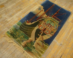 Tapis chinois Art Déco des années 1920 avec thème nautique ( 2'3'' x 4' - 68 x 120 )