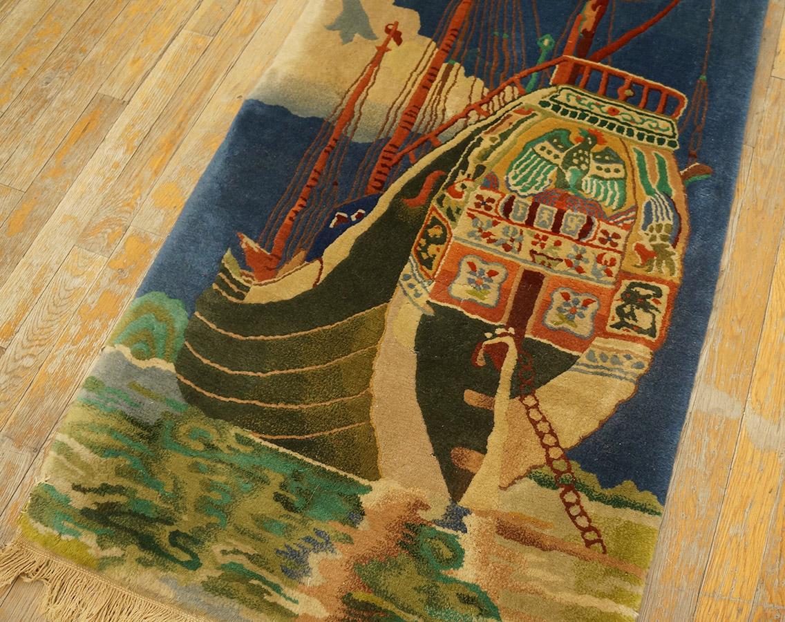 1920s Chinese Art Deco Carpet with Nautical Theme ( 2'3'' x 4' - 68 x 120 ) In Good Condition For Sale In New York, NY