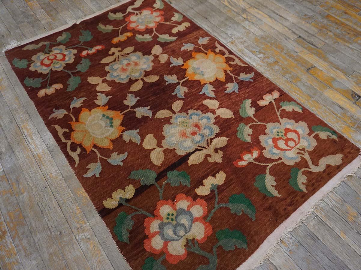 Hand-Knotted Early 20th Century Chinese Tibetan Carpet ( 3' x 5' - 90 x 152 ) For Sale