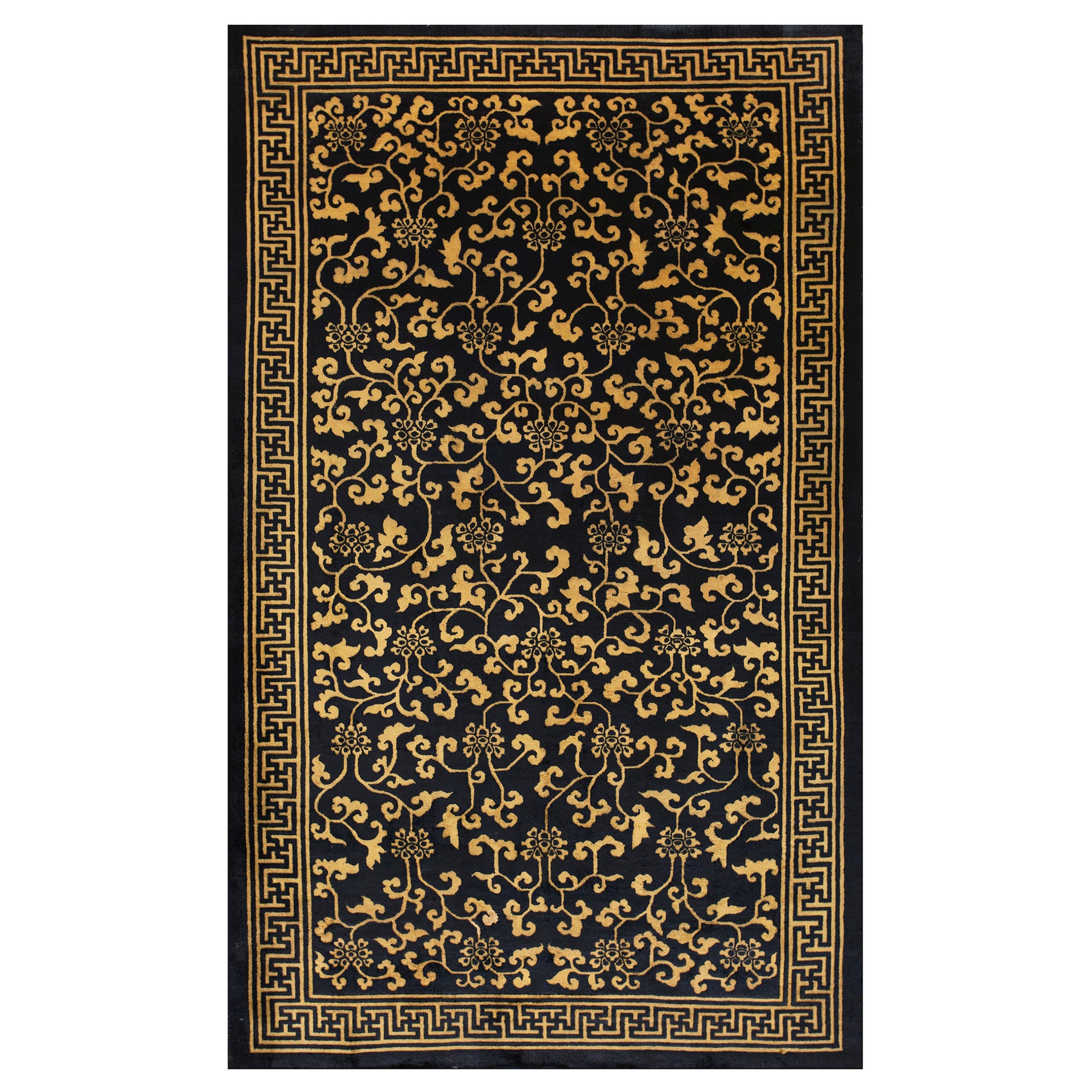 Beautiful Dark-Blue Background Color 
Beige Allover Pattern Antique Chinese Rug For Sale