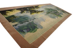 1980s Vintage Large Long and Narrow Size Chinese Scenic Pictorial Knotted Rug