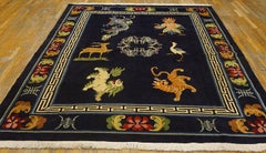 1940s Blue Animals Antique Chinese Tibetan Carpet 8'x10' Handknotted Wool Carpet