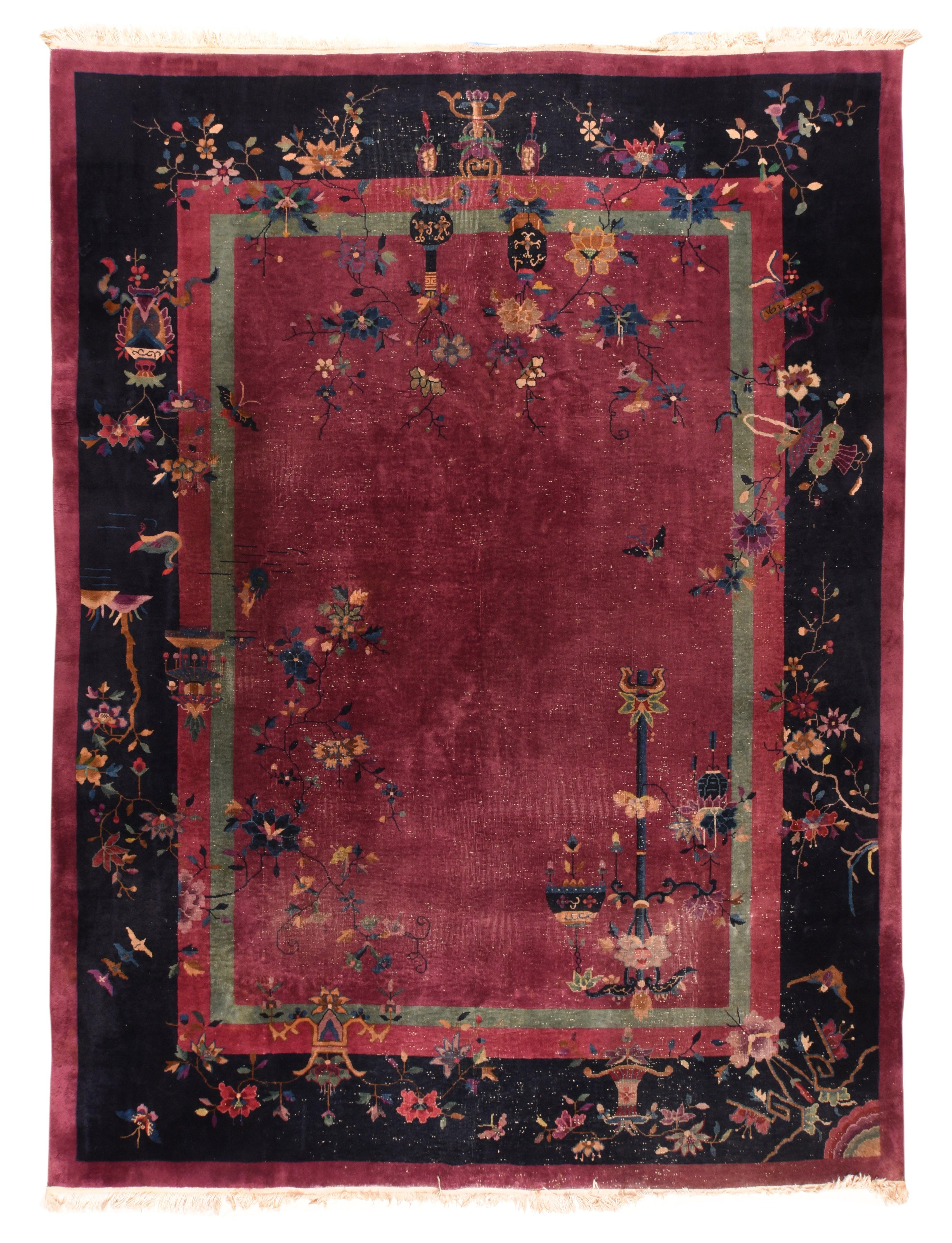 Noué à la main Tapis chinois ancien 8'10'' x 11'4'' en vente