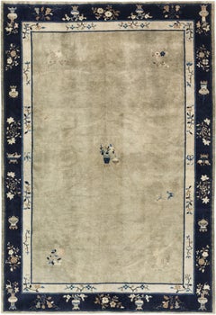 Antique Chinese Rug, 8.7 x 6 ft, 1920s, Beige and Navy