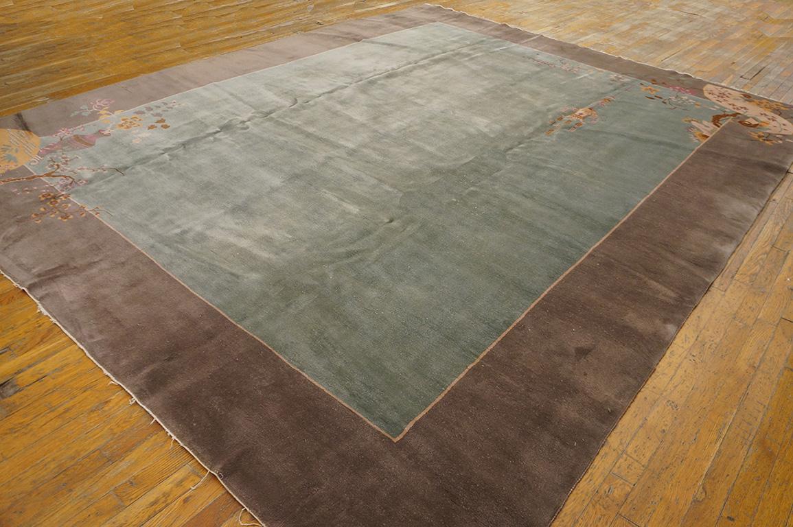 Art Deco Fine Aqua Background Color with Pretty Bits of Chinese Ornament Antique Art Rug For Sale