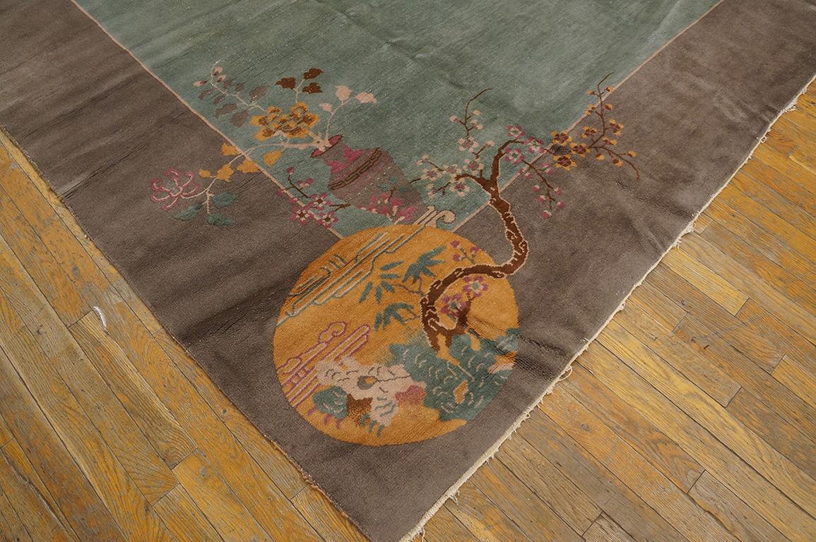 Fine Aqua Background Color with Pretty Bits of Chinese Ornament Antique Art Rug For Sale 1