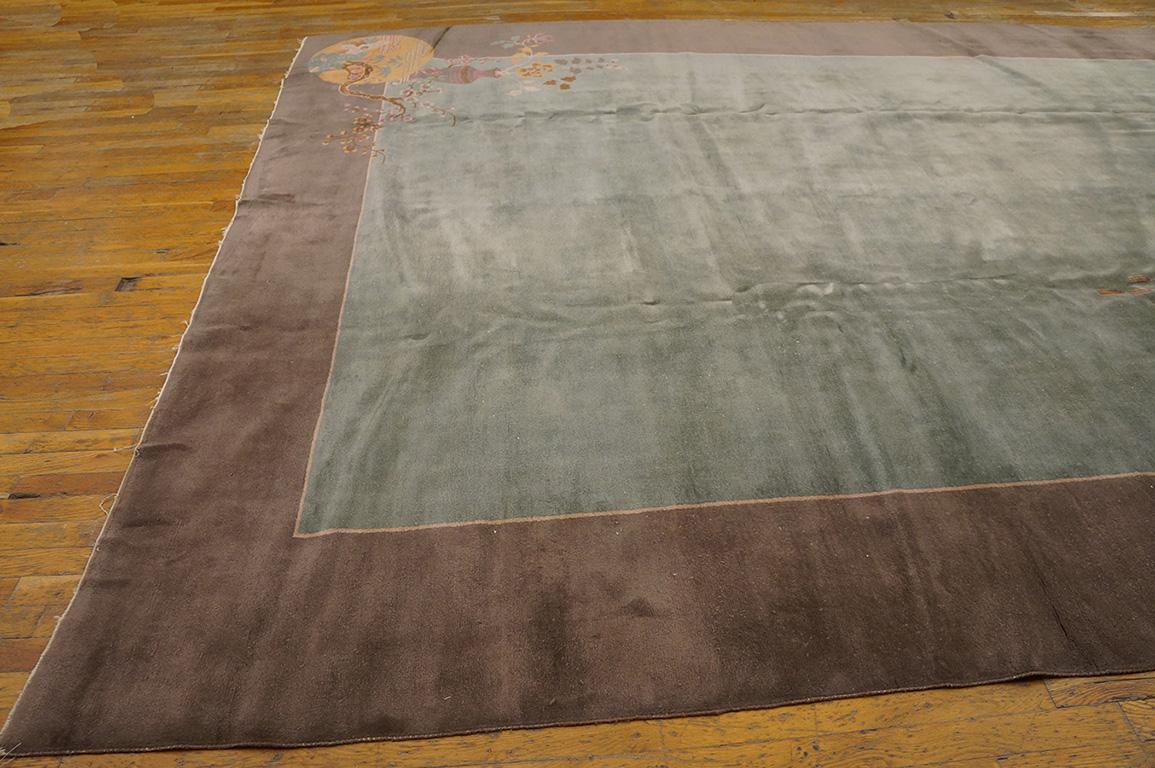 Hand-Knotted Fine Aqua Background Color with Pretty Bits of Chinese Ornament Antique Art Rug For Sale